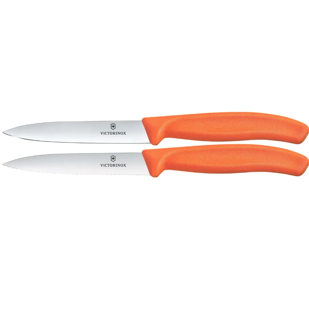 Victorinox Paring Knife Set 2 Pieces 10cm Straight and Wavy Orange 6.7799.2C1