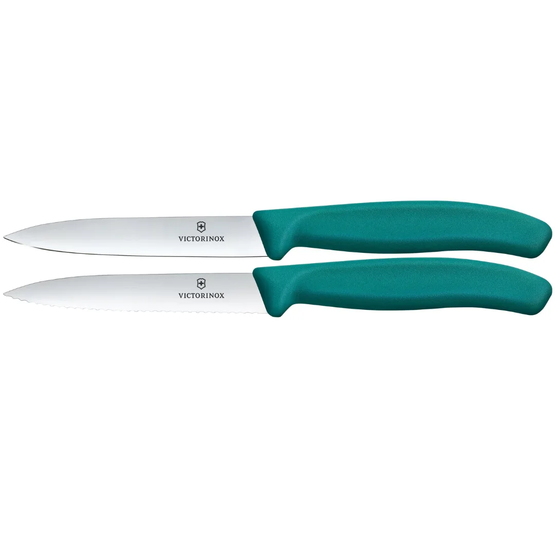 Victorinox Paring Knife Set 2 Pieces 10cm Straight and Wavy Green 6.7794.2C1