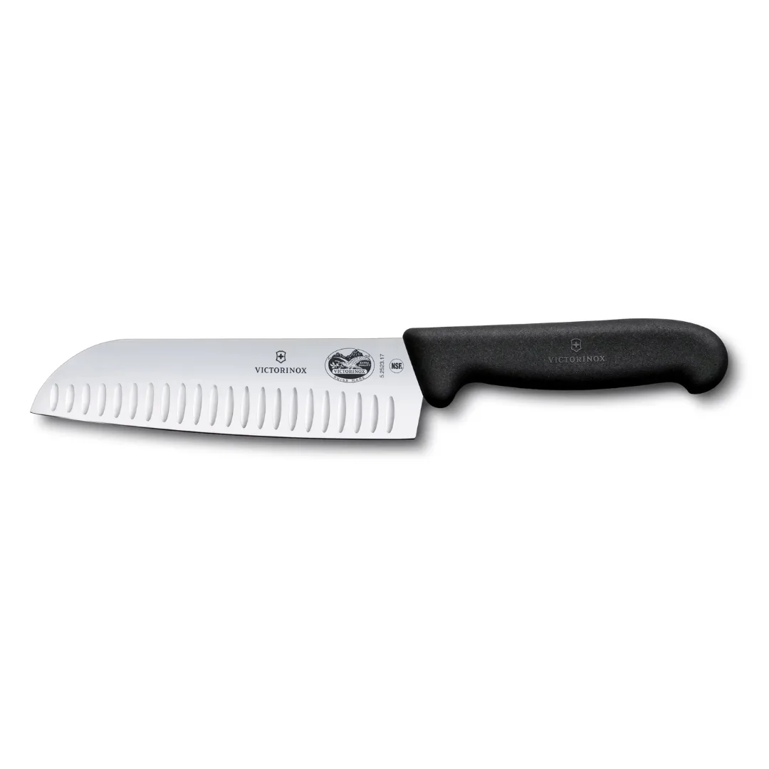 Victorinox Fibrox Santoku Knife 17cm Straight Fluted Black 5.2523.17