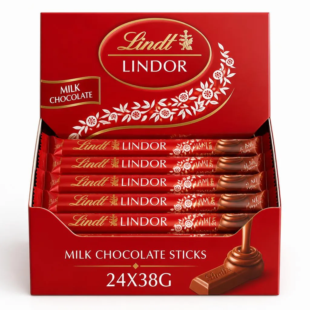 LINDT LINDOR MILK CHOCOLATE STICKS 24X38G