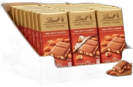 LINDT SWISS C MILK WITH ALMOND 12X100GM