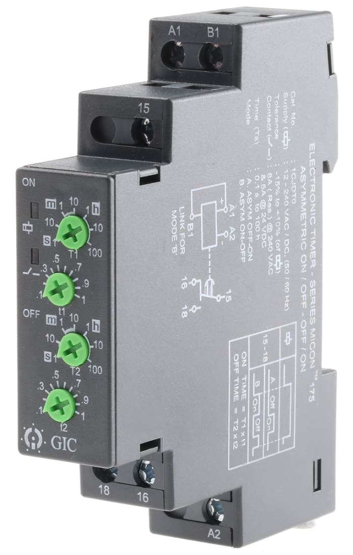 Electronic Timer Asymmetric 12-240VAC/DC 1C/O 17.5MM Wide 1CJDT0