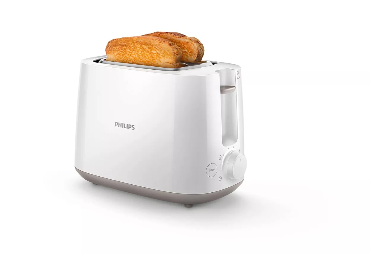 Daily Toaster, 2 Slots, 8 Settings, Compact Design, Integrated Bun Warming rack, Black HD2581/01