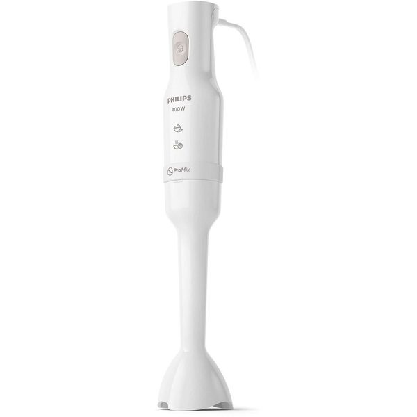 Promix Handblender 400W White. Promix beldning technology, anti splash blade guard, Slip free ergonomic grip, Transparent mixing tumbler, HR2520/01