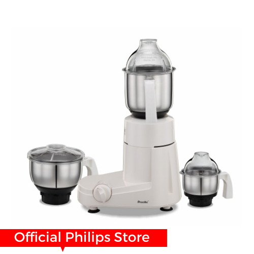 Preethi Mixer Grinder- 500W motor, Eco Twin Stand Mixer, 1.5L capacity, Stainless Steel, White color MG182/04