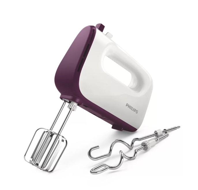 Viva Collection Mixer, 400W, 5 speeds + turbo, Double balloon beater & Kneeding tool included, Conic shaped beater for maximum air incorporation, Easy beater ejection button HR3740/11