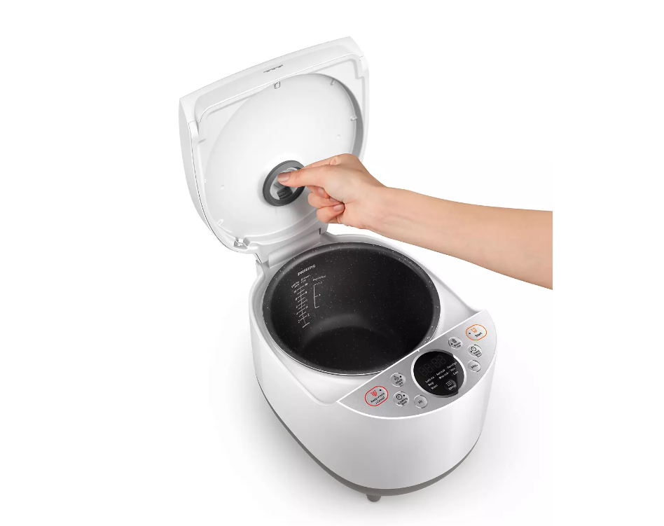 Digital Rice Cooker, 1.8Ltr Capacity, Bakuhanseki coating, Smart 3D Heating, Automatice Keep Warm Function, 5 Layers for better heat conductivity, 10 Dedicated cooking menus, Large Digital Display, Detachable inner lid for easy cleaning HD4515/55