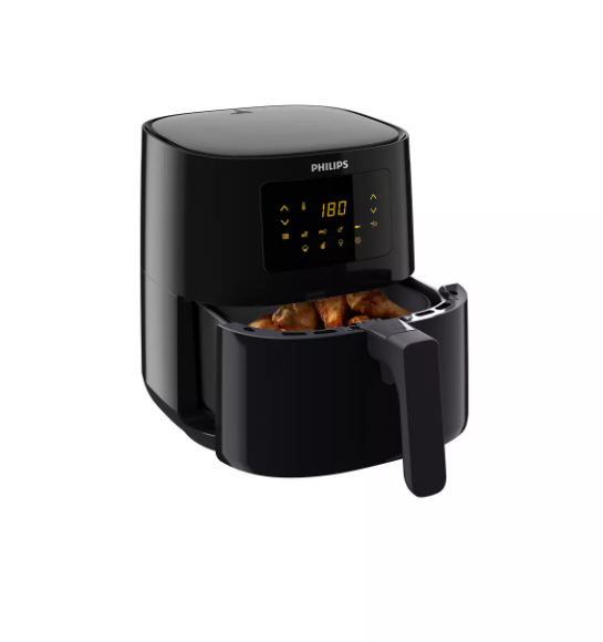 Essential Airfryer Black 0.8Kg, 4.1Ltr, touch screen with 7 presets, keep warm function, fry, bake, grill, roast and reheat, Easy to use and clean, Rapid air technology HD9252/91